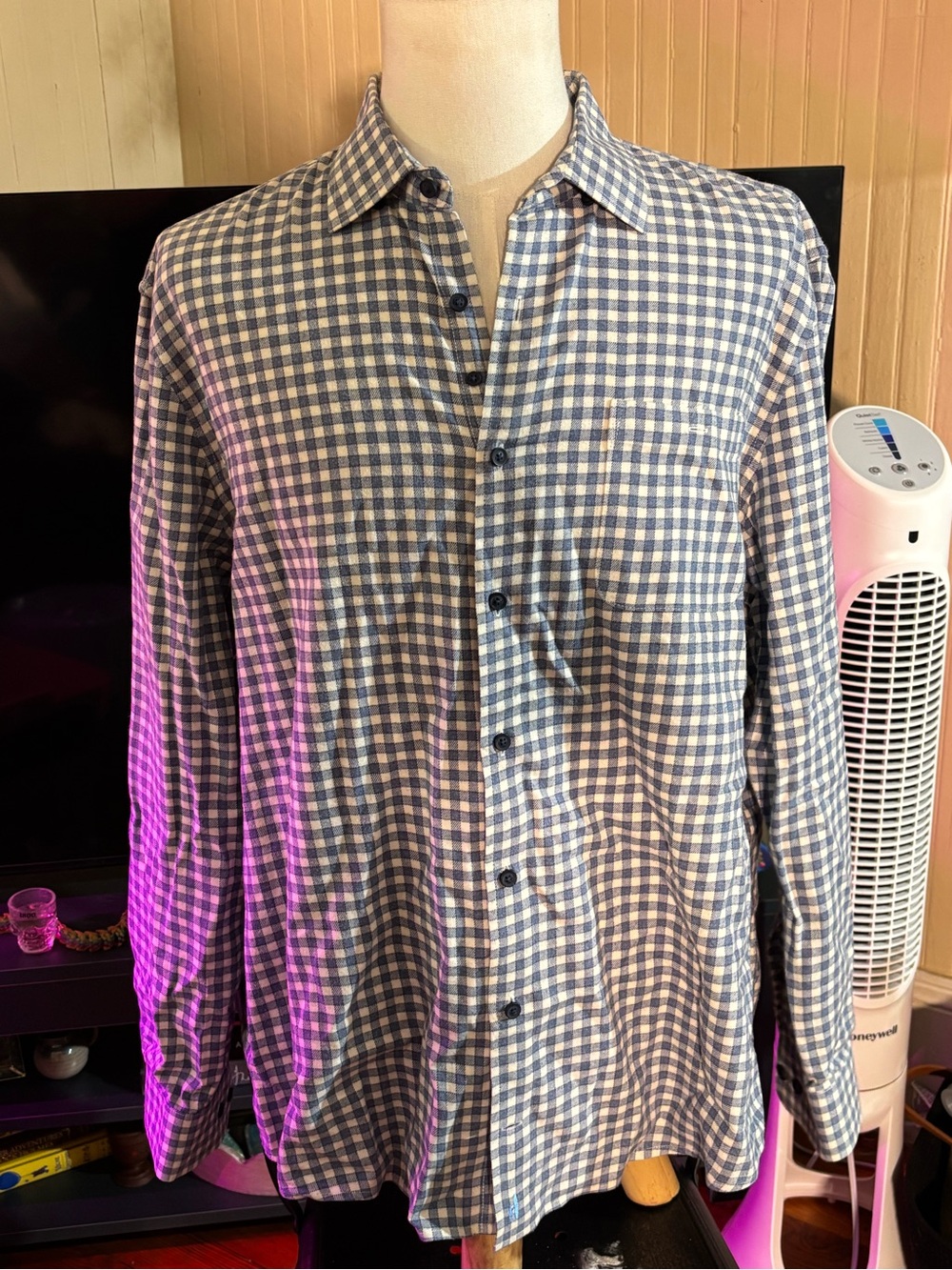 johnnie-O Hyat Malibu Blue Gingham Button-Down Shirt Size XL Surfer Logo